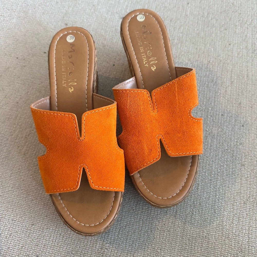 Mariella Vibrant Orange Slide Sandals with H Cutout Design
